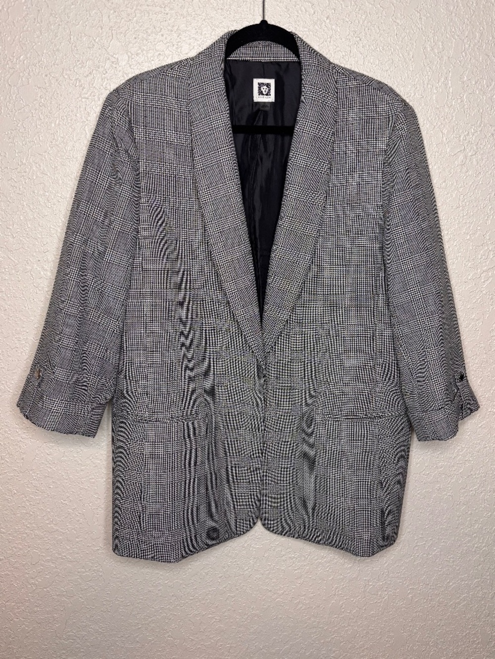 Anne Klein Black White Plaid Houndstooth Blazer Suit Jacket Women's Size XL